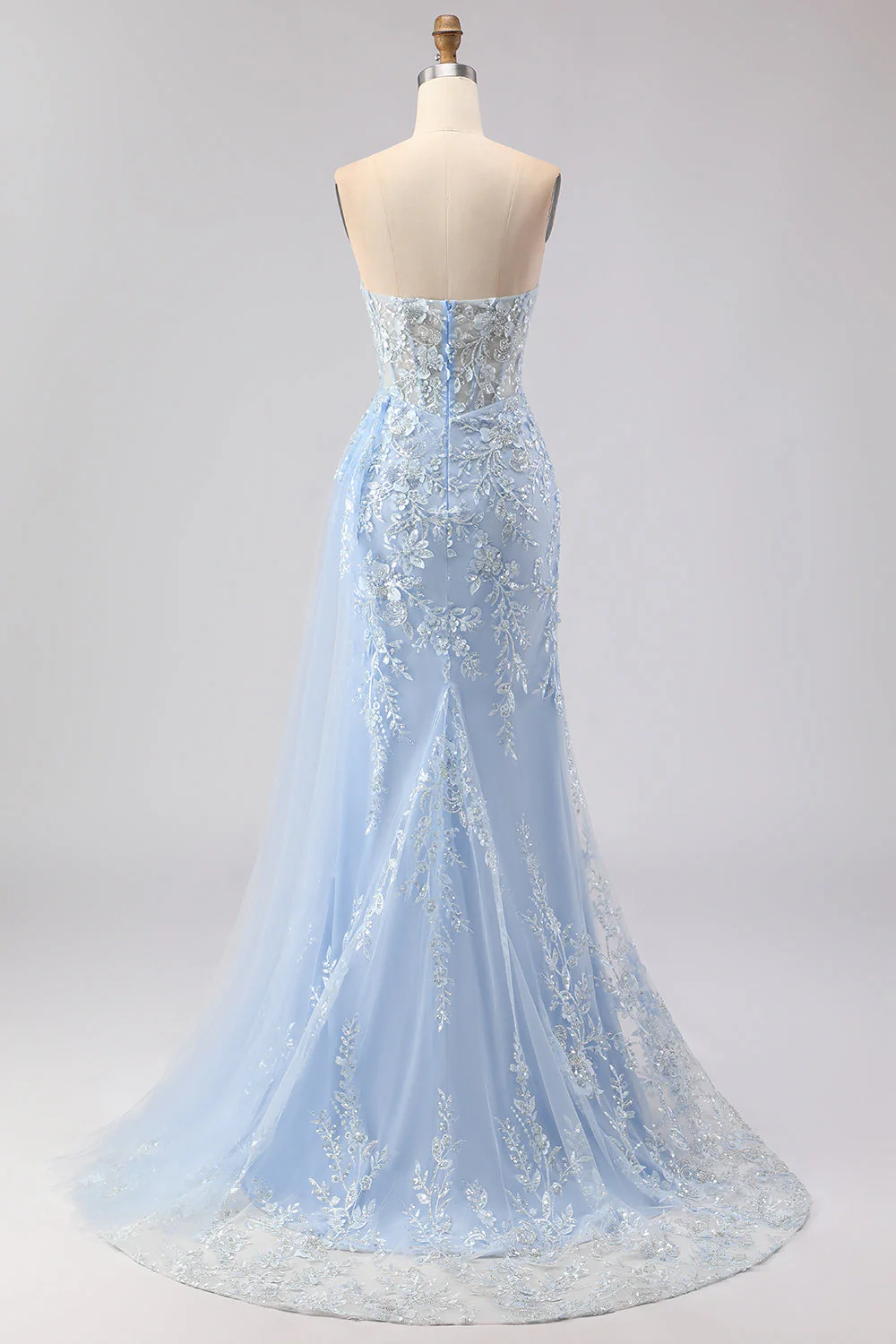 Blue Mermaid Sweetheart Corset Beaded Sequin Long Prom Dress with Slit - Image 3