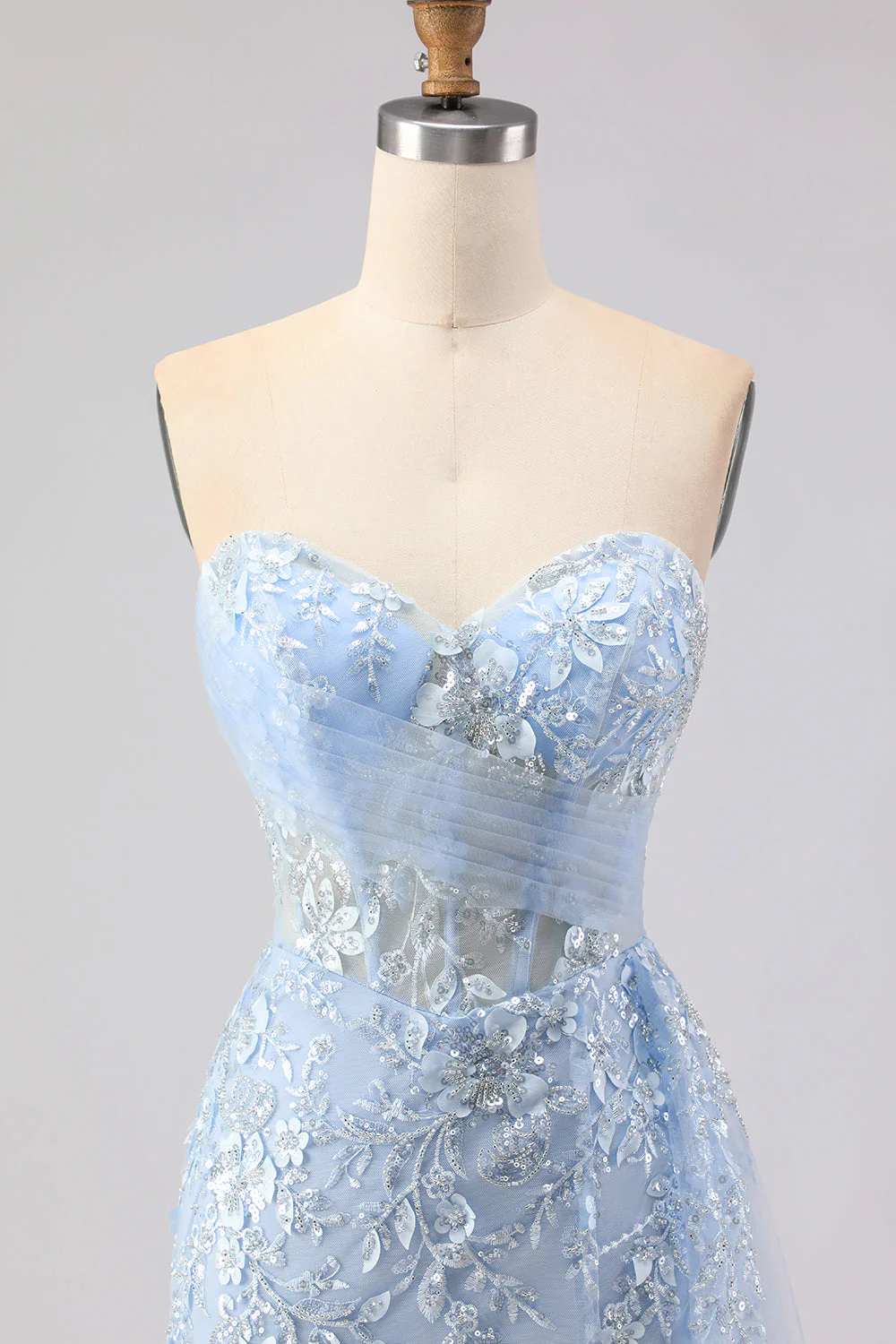 Blue Mermaid Sweetheart Corset Beaded Sequin Long Prom Dress with Slit - Image 6