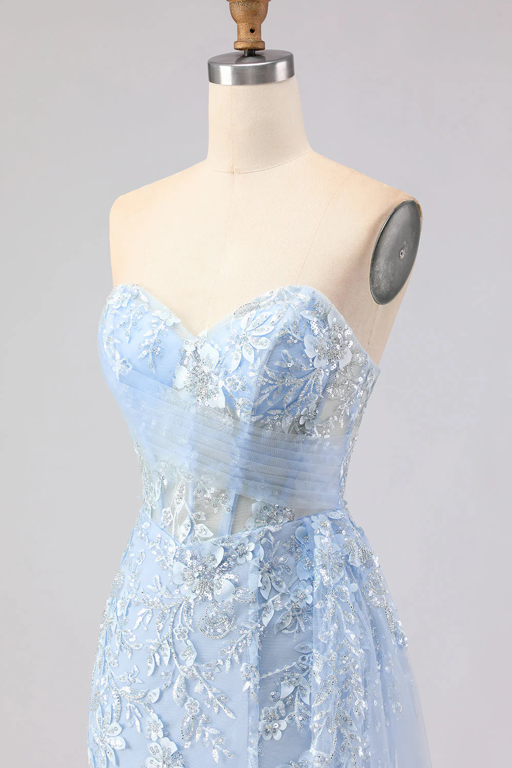 Blue Mermaid Sweetheart Corset Beaded Sequin Long Prom Dress with Slit - Image 7