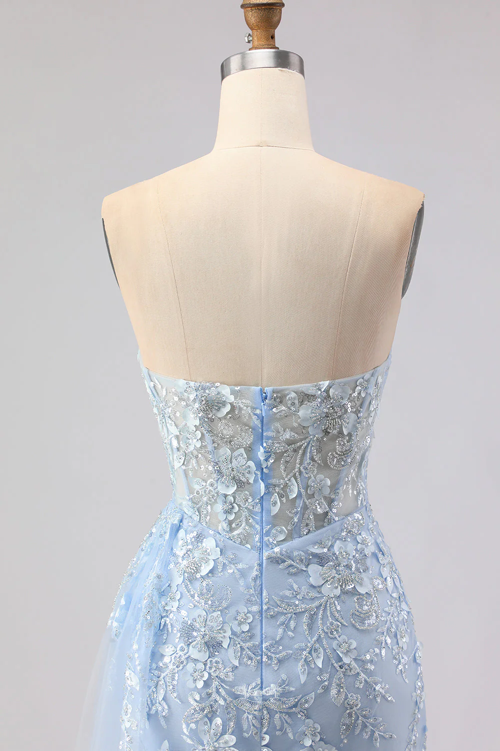 Blue Mermaid Sweetheart Corset Beaded Sequin Long Prom Dress with Slit - Image 8