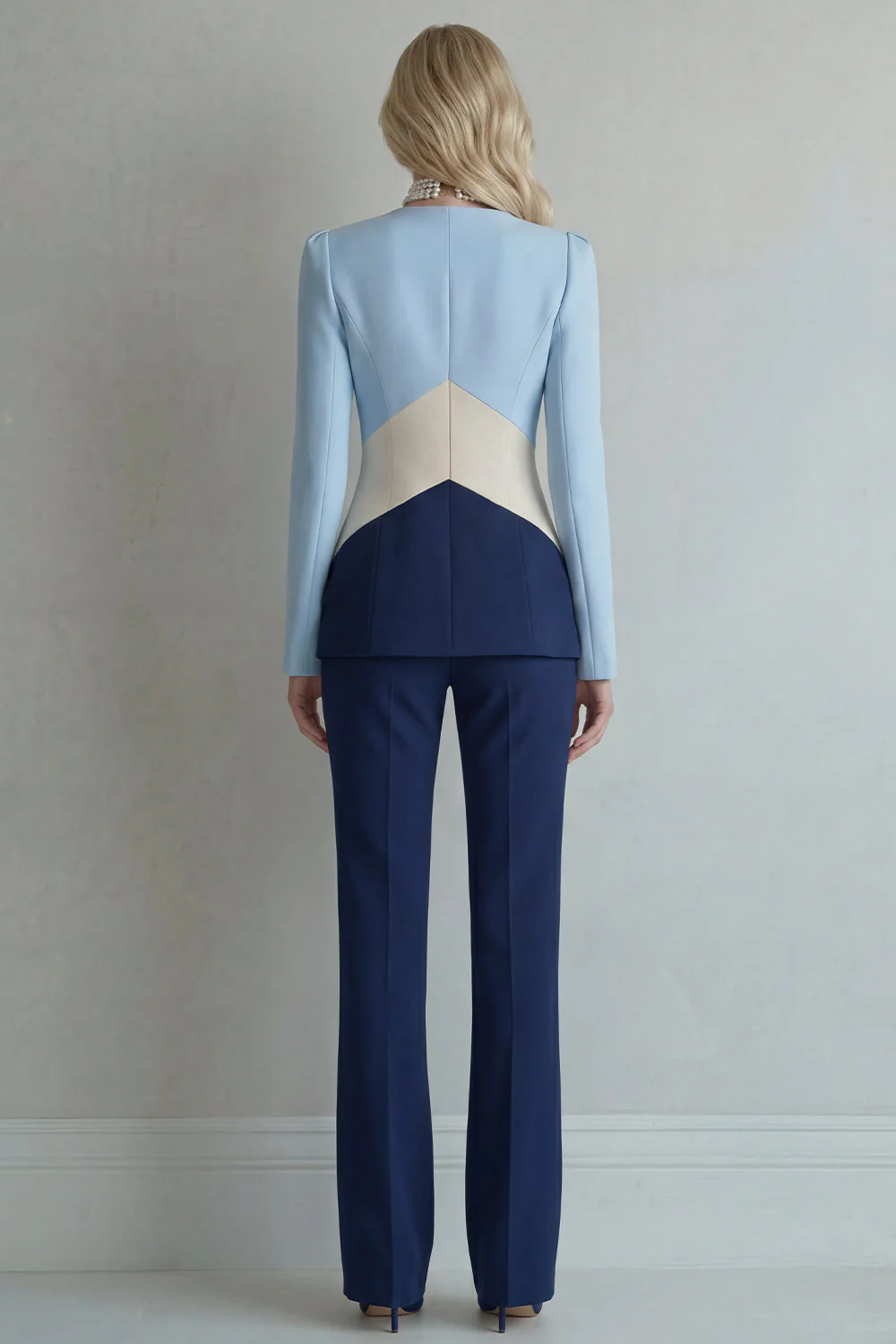 Blue Navy Patchwork Single Breasted 2 Piece Slim Fit Prom Suits - Image 2
