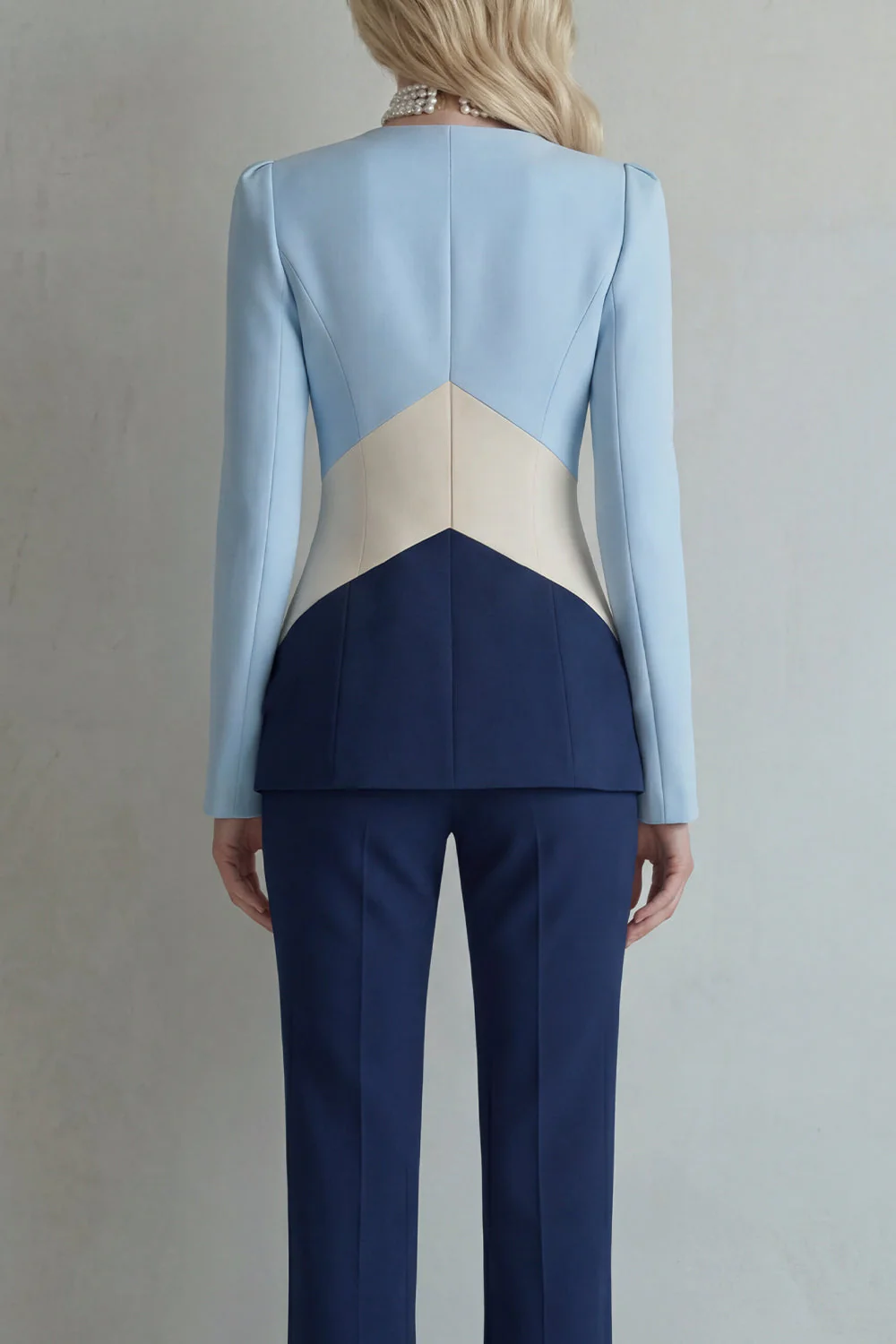Blue Navy Patchwork Single Breasted 2 Piece Slim Fit Prom Suits - Image 4