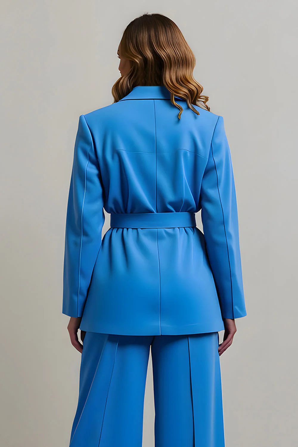 Blue Notched Lapel 2 Piece Women Prom Suits with Belts - Image 4