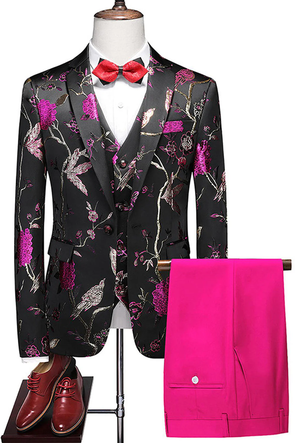 Blue Notched Lapel 3 Piece Jacquard Men's Prom Suits - Image 12
