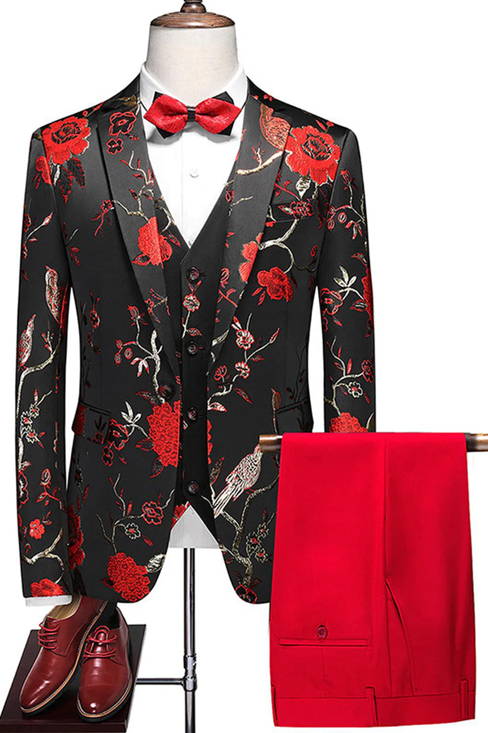 Blue Notched Lapel 3 Piece Jacquard Men's Prom Suits - Image 18