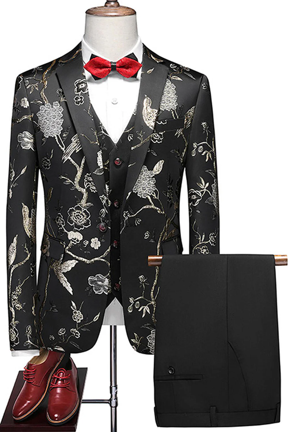 Blue Notched Lapel 3 Piece Jacquard Men's Prom Suits - Image 23
