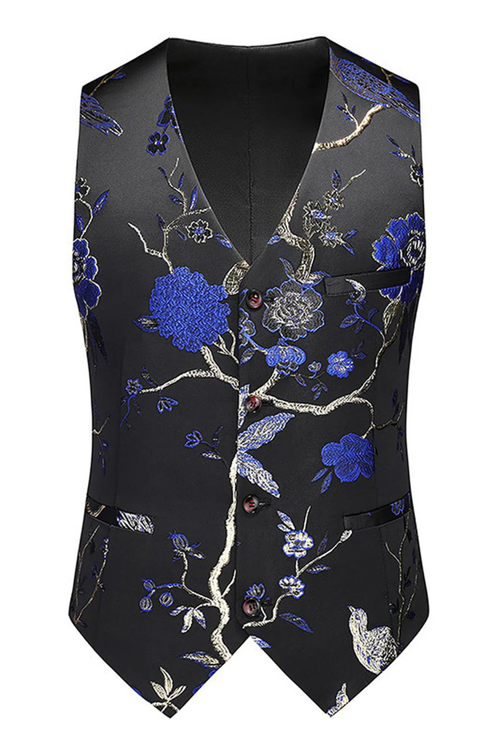 Blue Notched Lapel 3 Piece Jacquard Men's Prom Suits - Image 4