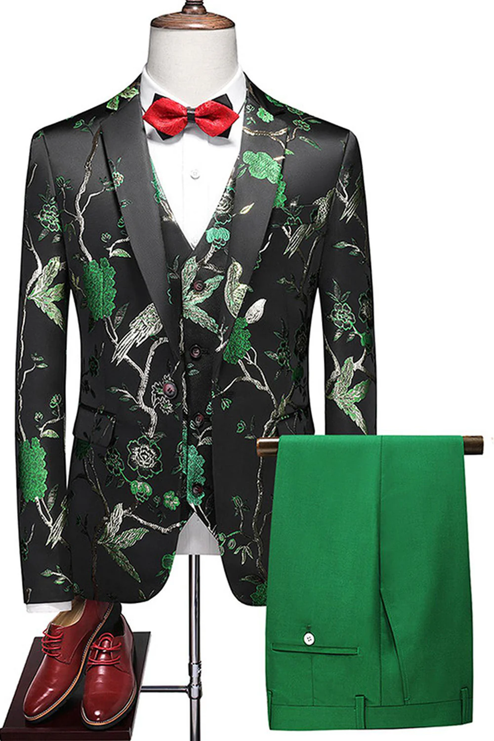 Blue Notched Lapel 3 Piece Jacquard Men's Prom Suits - Image 7