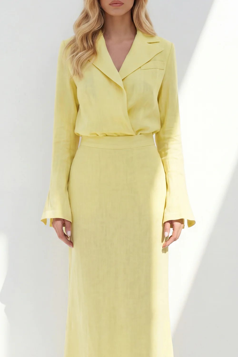 Blue Notched Lapel Long Sleeves 2 Piece Business Dress - Image 11