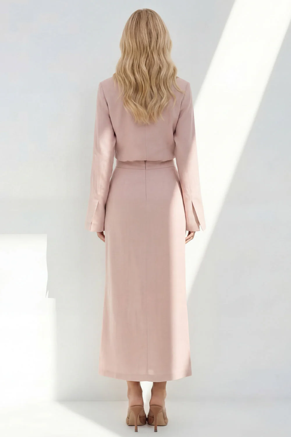 Blue Notched Lapel Long Sleeves 2 Piece Business Dress - Image 4