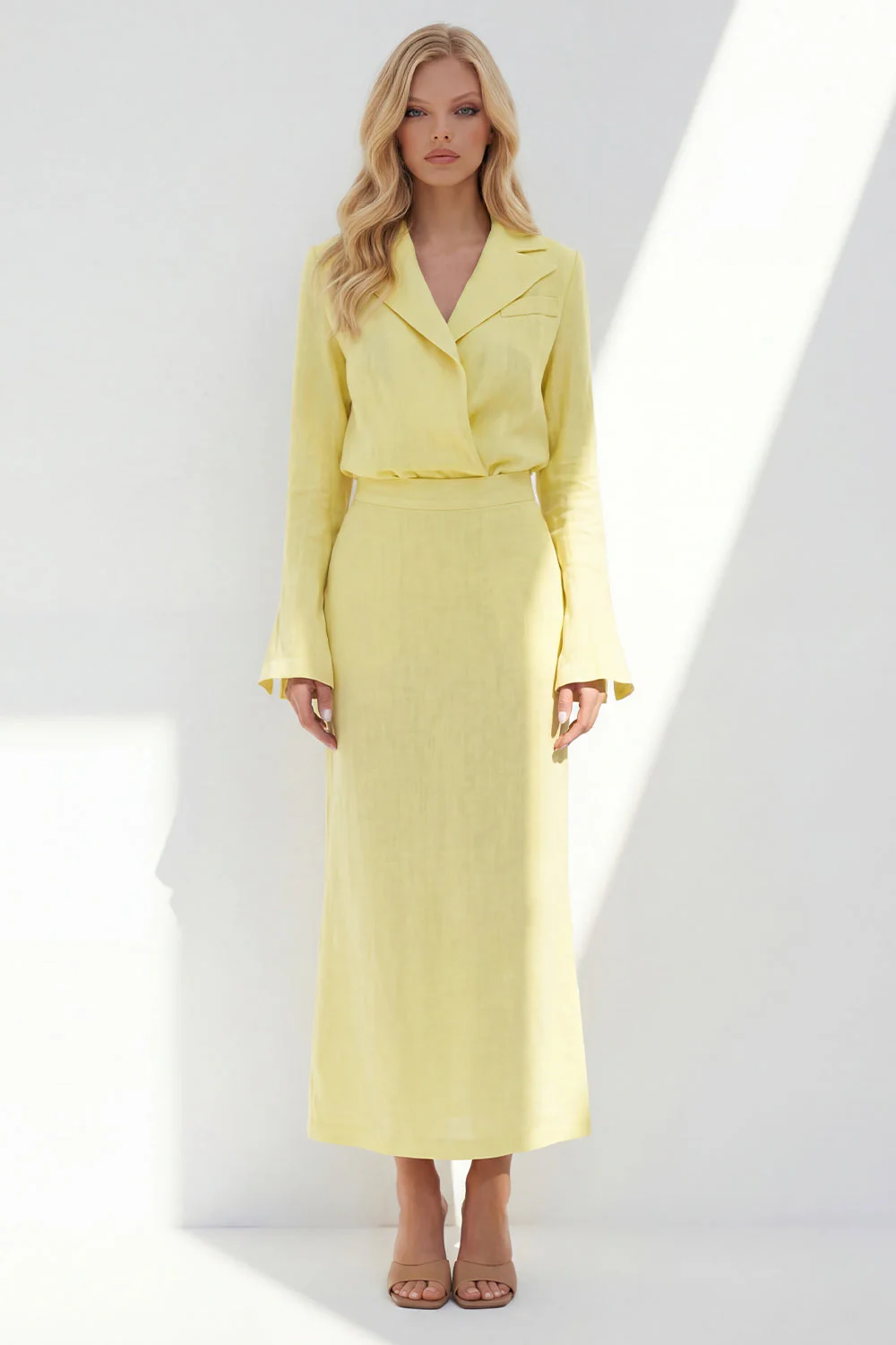 Blue Notched Lapel Long Sleeves 2 Piece Business Dress - Image 7