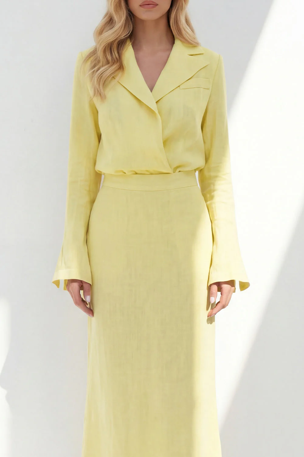 Blue Notched Lapel Long Sleeves 2 Piece Business Dress - Image 9