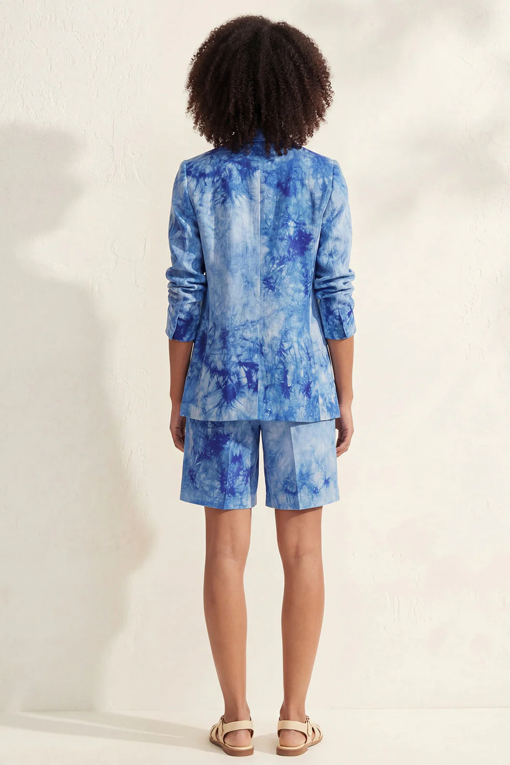 Blue Notched Lapel Single Breasted Printed Women Suit - Image 2