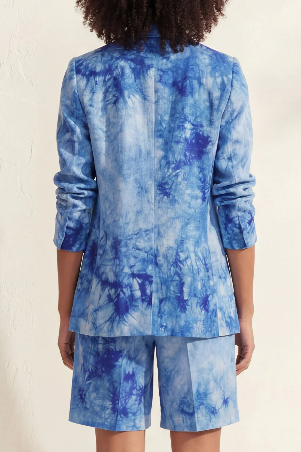 Blue Notched Lapel Single Breasted Printed Women Suit - Image 4