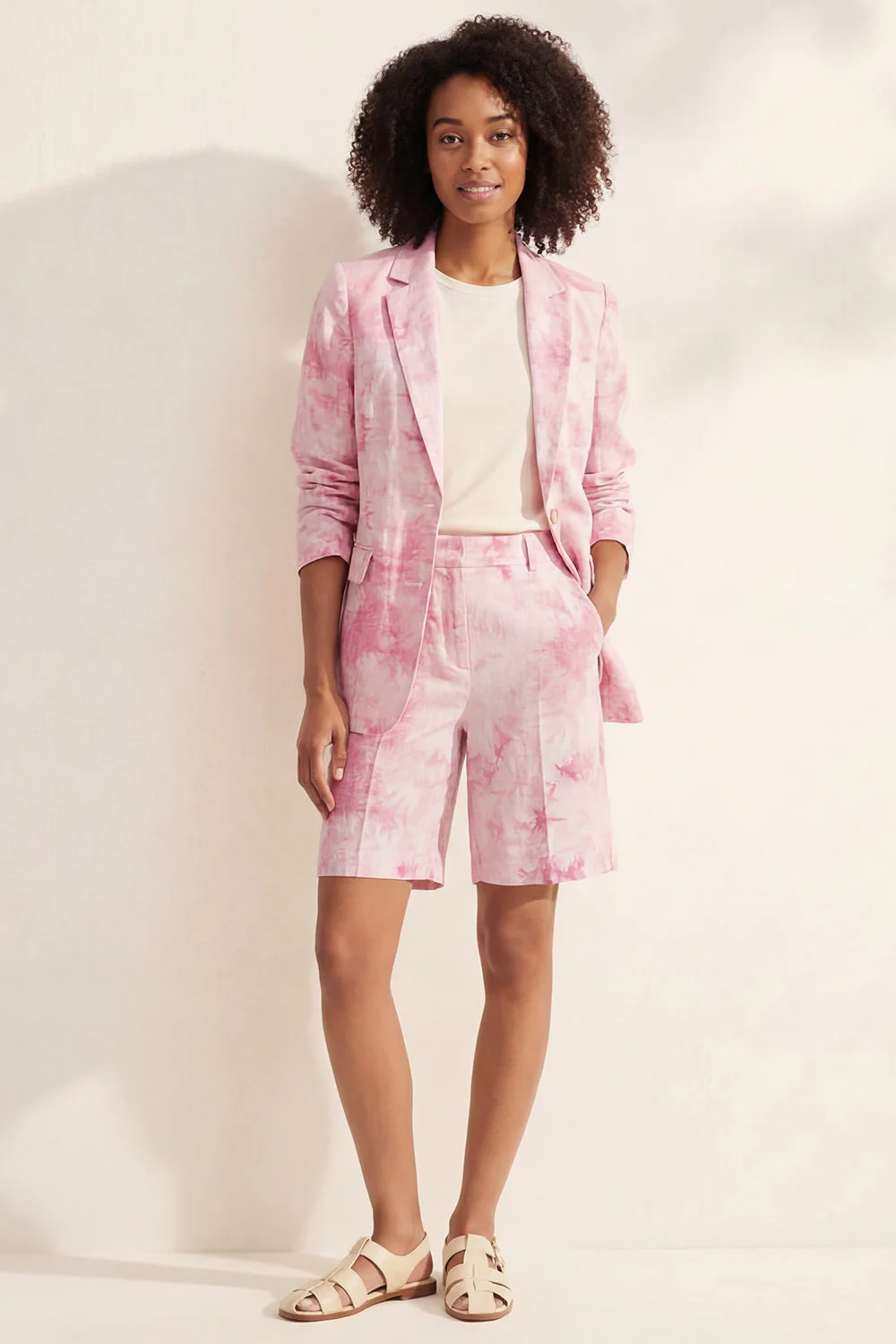 Blue Notched Lapel Single Breasted Printed Women Suit - Image 5