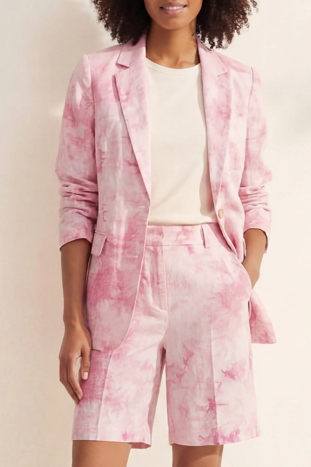 Blue Notched Lapel Single Breasted Printed Women Suit - Image 7