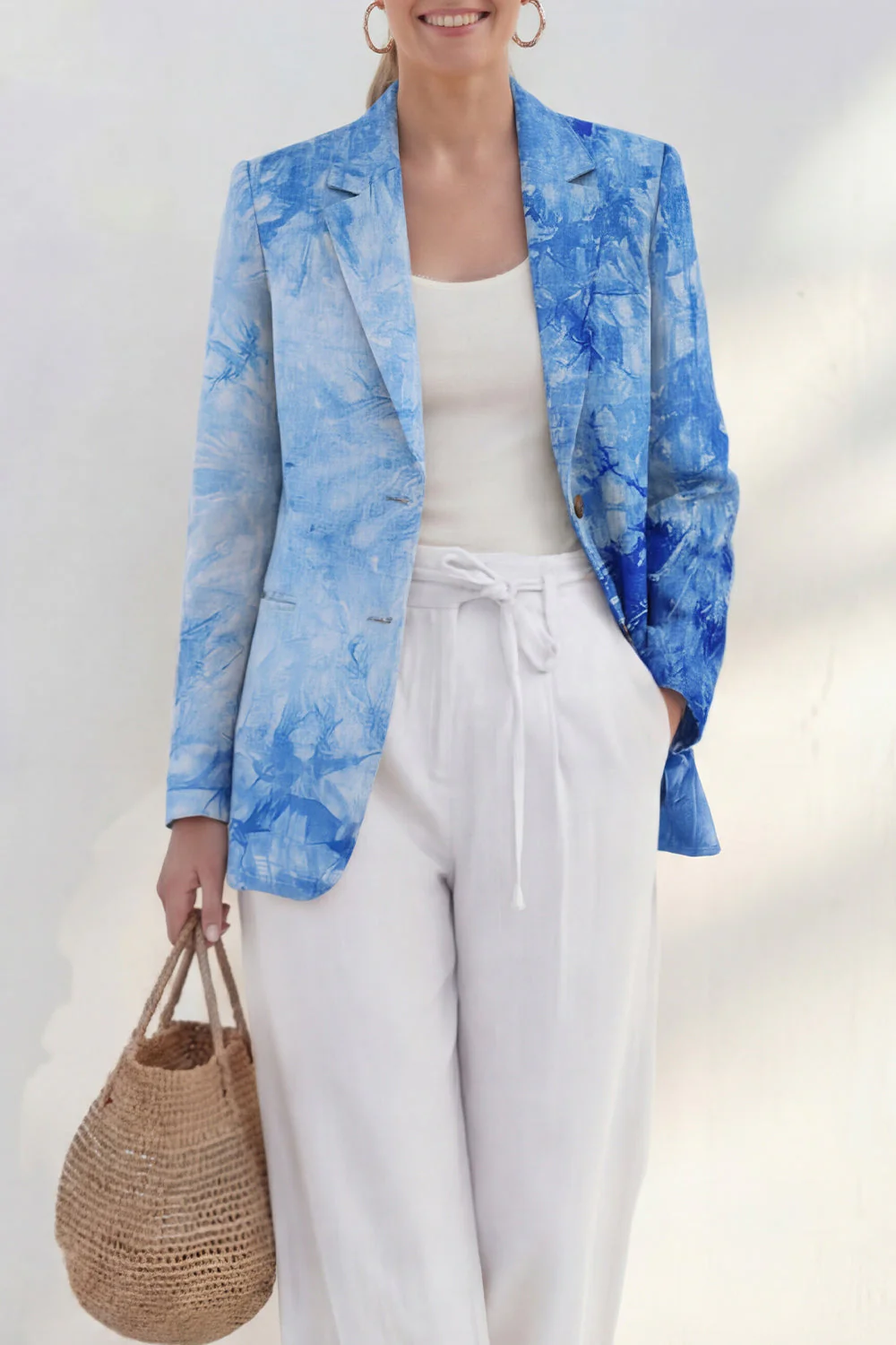 Blue Notched Lapel Single Breasted Slim Fit Women Suit - Image 3
