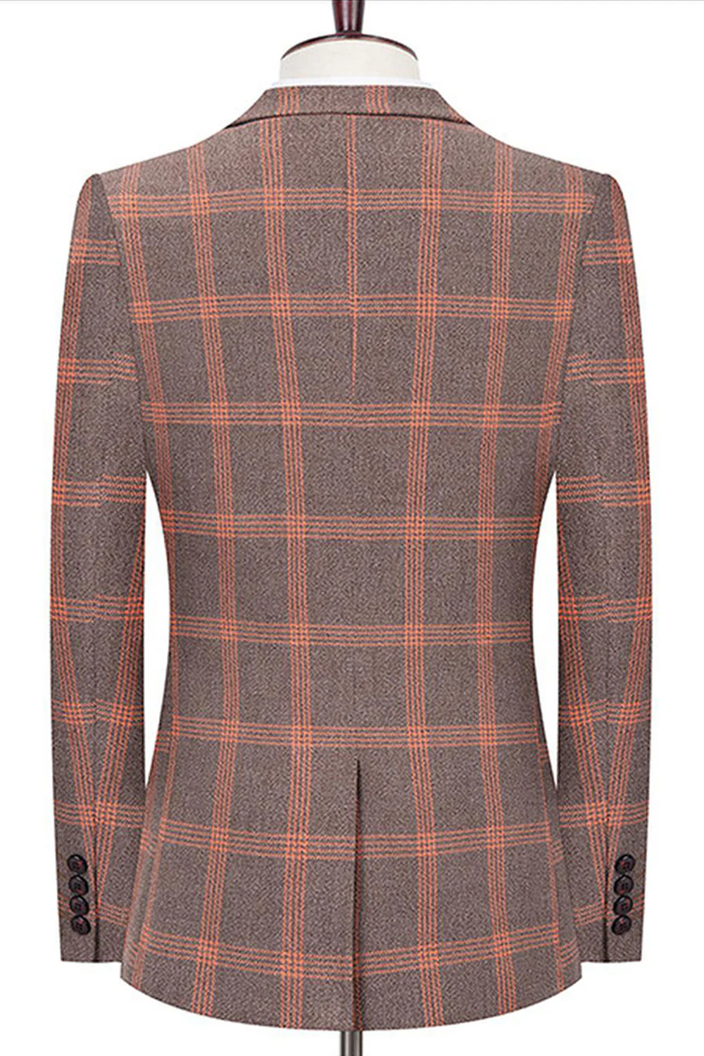 Blue Notched Lapel Slim Fit Plaid Men Suits - Image 4