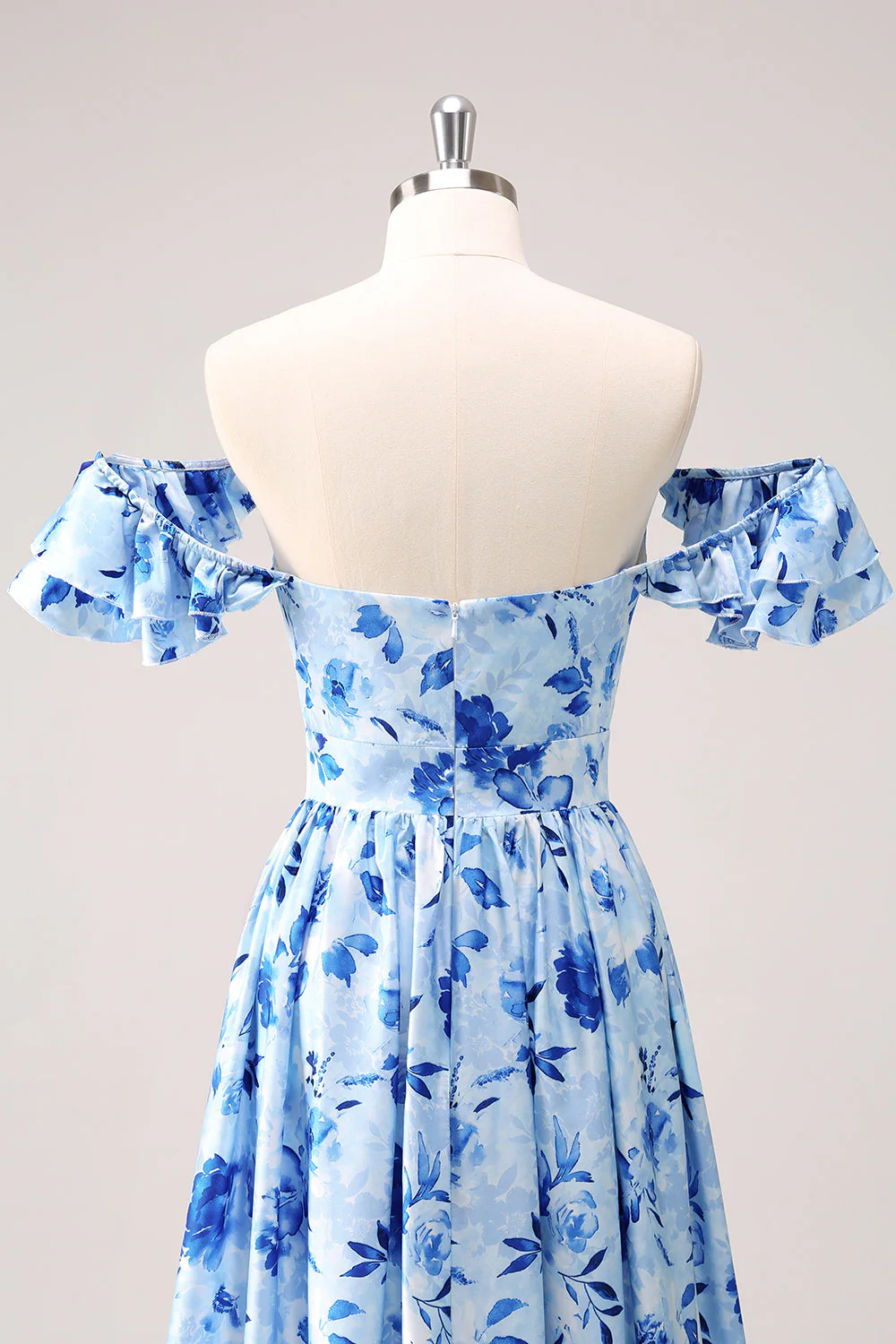 Blue Off The Shoulder Floral A Line Bridesmaid Dress - Image 7