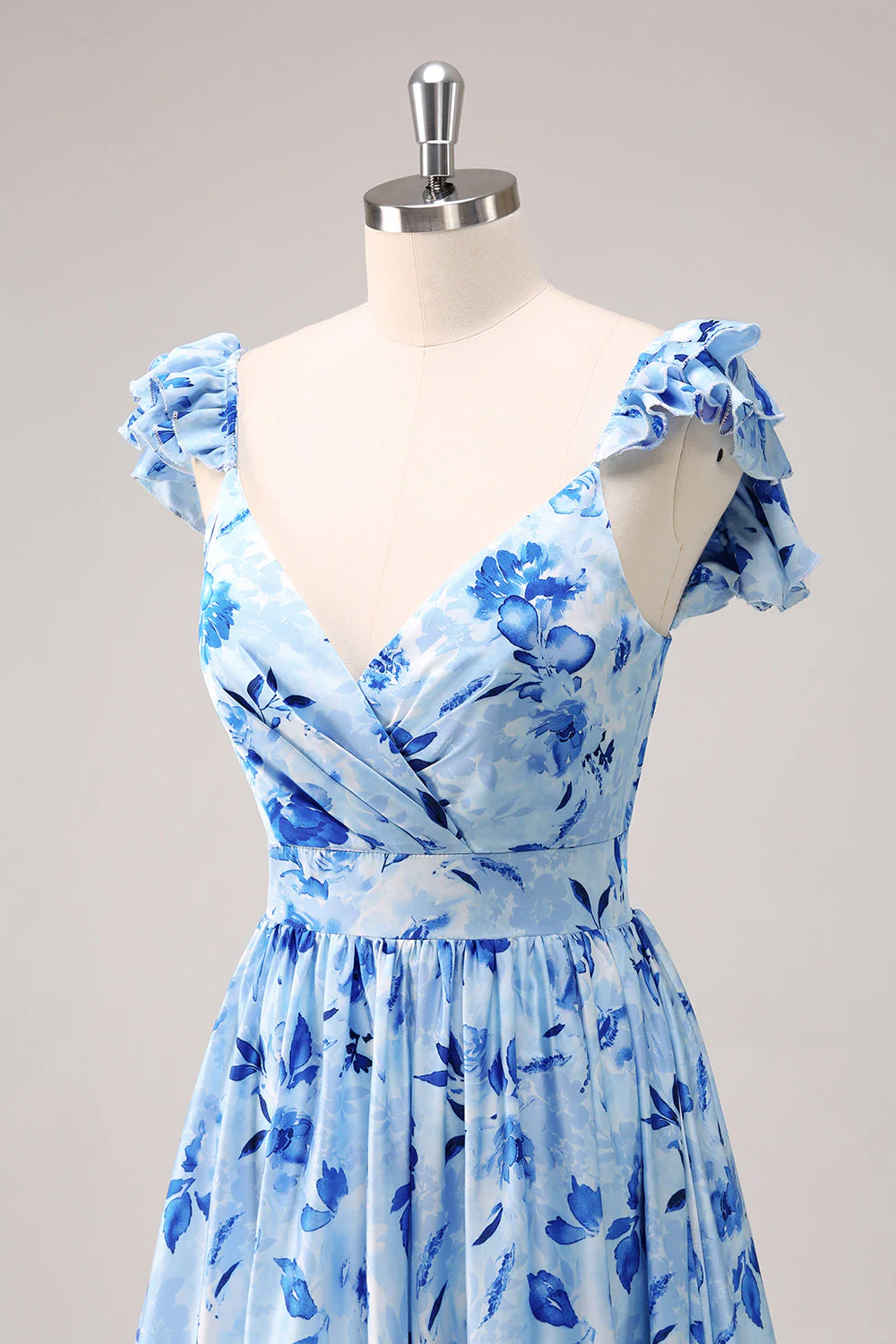 Blue Off The Shoulder Floral A Line Bridesmaid Dress - Image 8