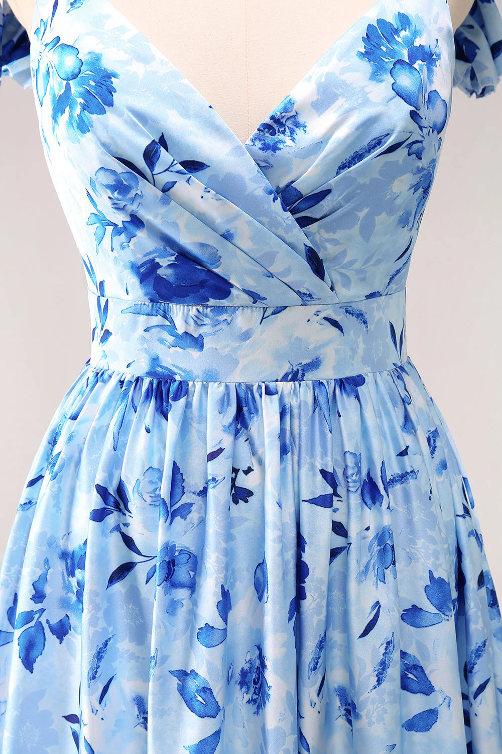 Blue Off The Shoulder Floral A Line Bridesmaid Dress - Image 9