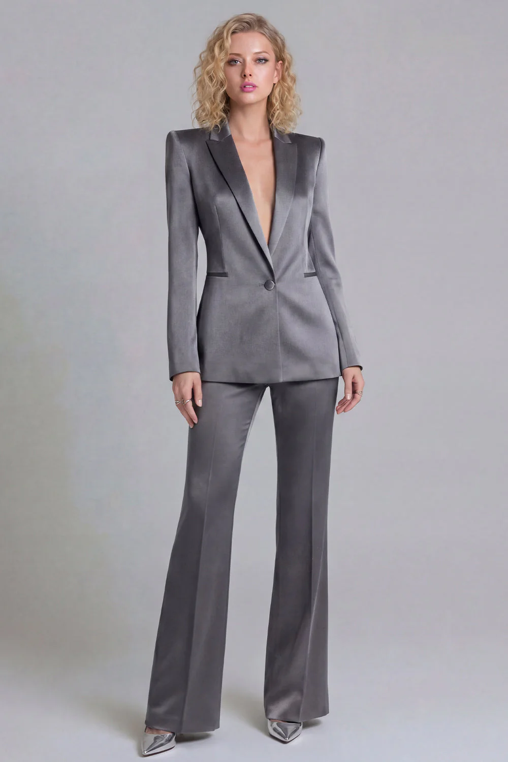 Blue Peak Lapel Single Breasted 2 Piece Women Prom Suits - Image 13