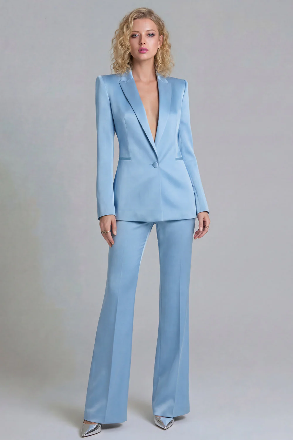 Blue Peak Lapel Single Breasted 2 Piece Women Prom Suits - Image 17