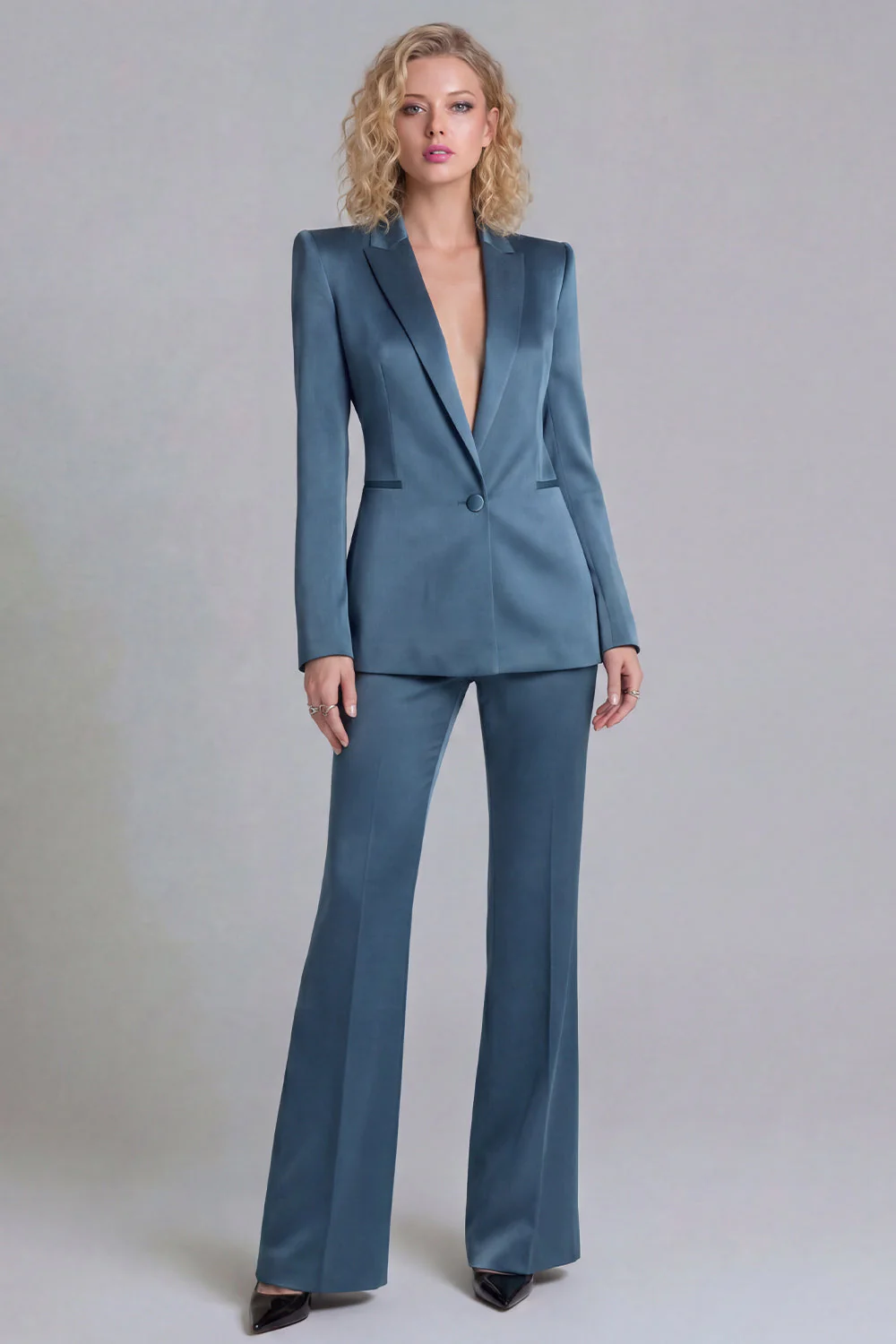 Blue Peak Lapel Single Breasted 2 Piece Women Prom Suits - Image 21