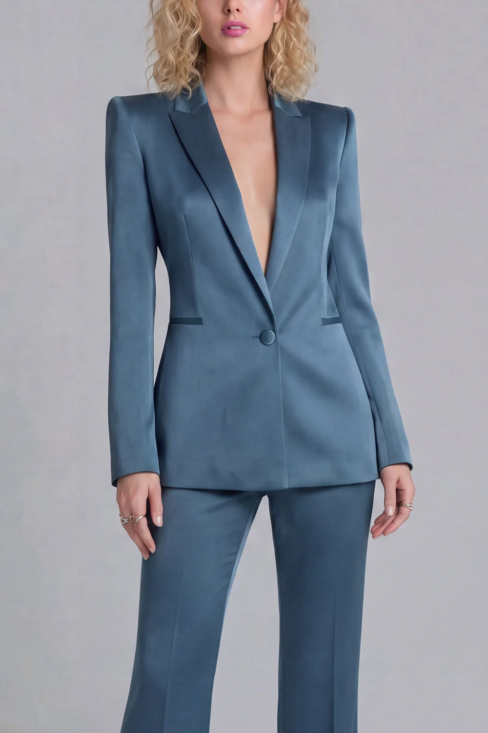Blue Peak Lapel Single Breasted 2 Piece Women Prom Suits - Image 23