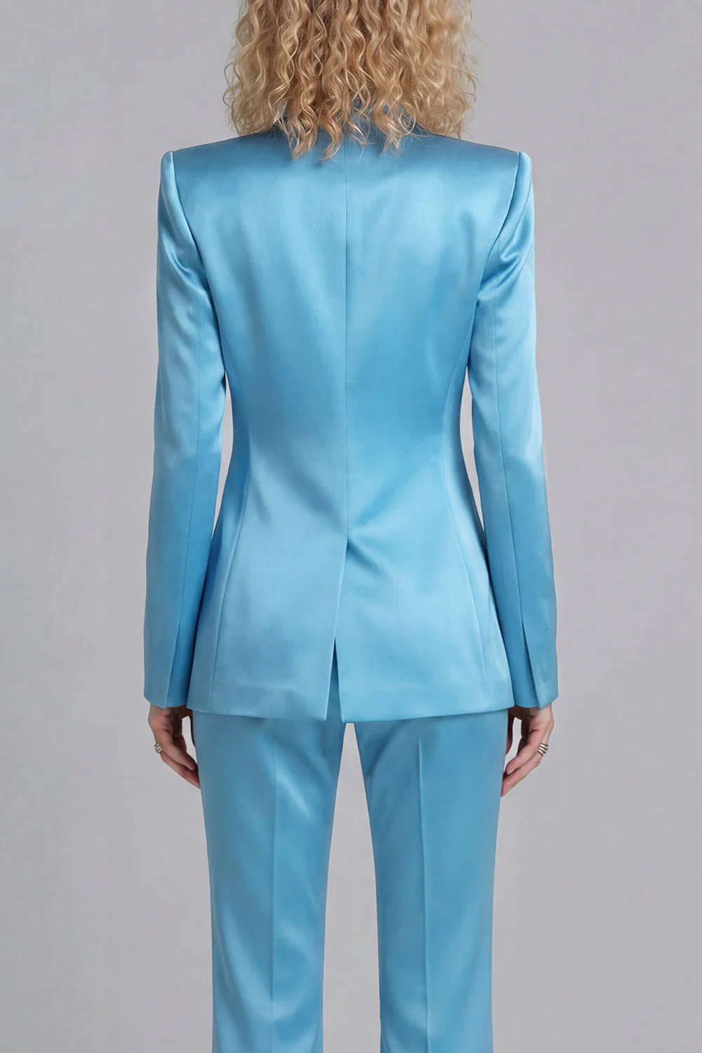 Blue Peak Lapel Single Breasted 2 Piece Women Prom Suits - Image 4
