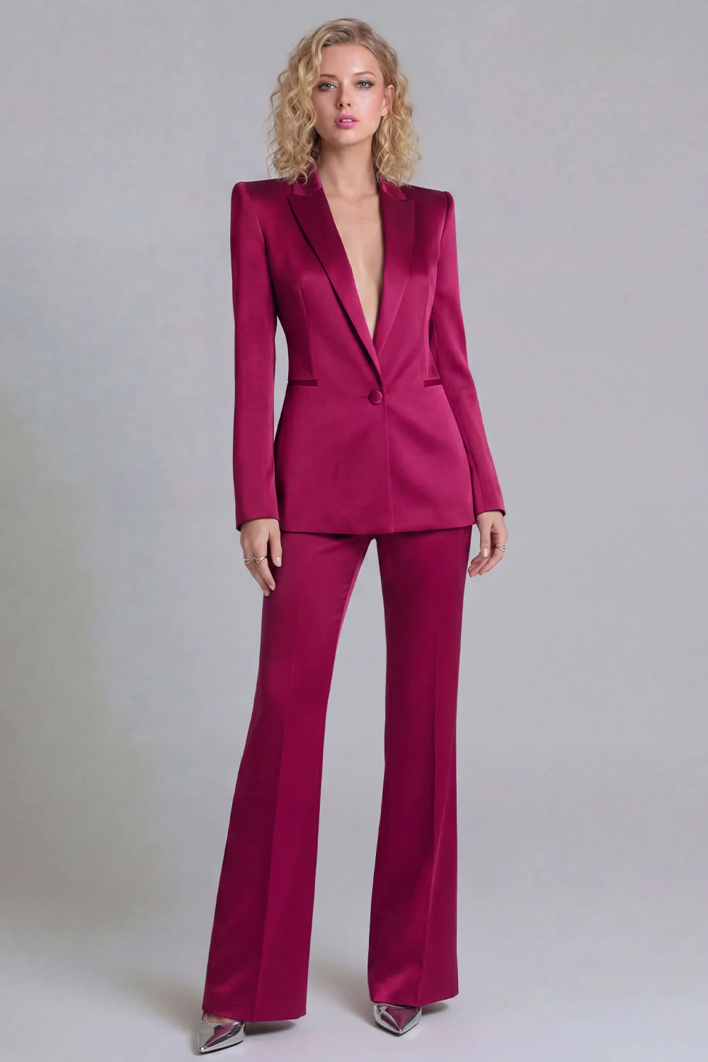 Blue Peak Lapel Single Breasted 2 Piece Women Prom Suits - Image 5