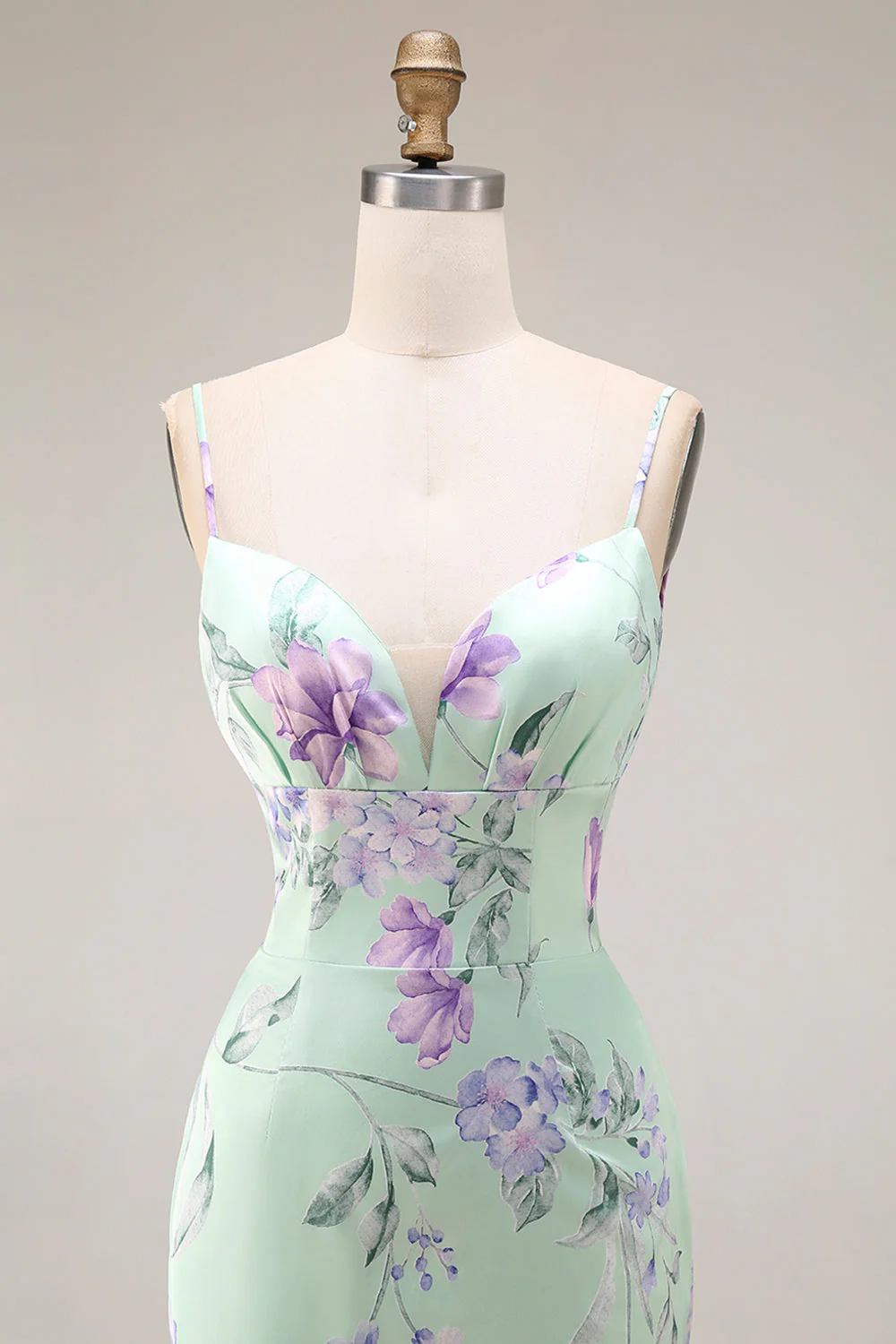 Blue Pink Flower Mermaid Spaghetti Straps Long Prom Dress - Image 14