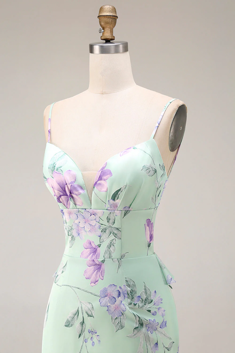 Blue Pink Flower Mermaid Spaghetti Straps Long Prom Dress - Image 15