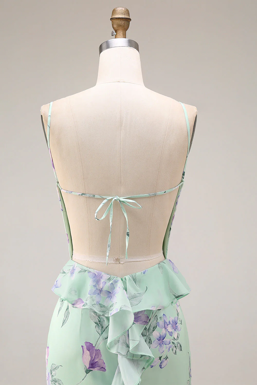 Blue Pink Flower Mermaid Spaghetti Straps Long Prom Dress - Image 16