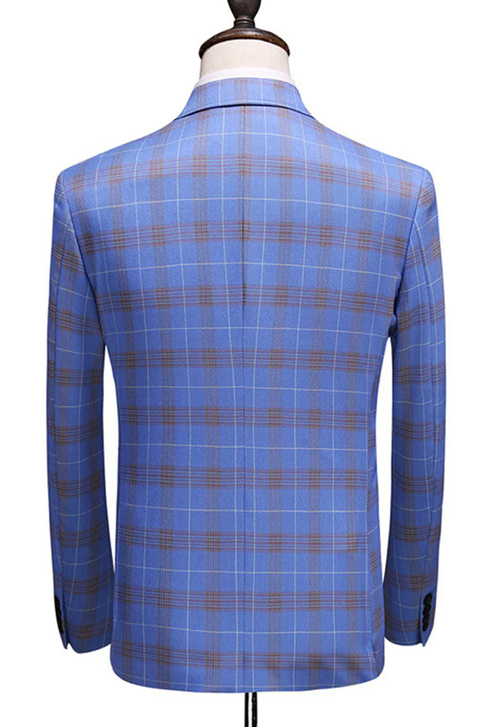 Blue Plaid Peak Lapel 2 Pieces Prom Suits - Image 3