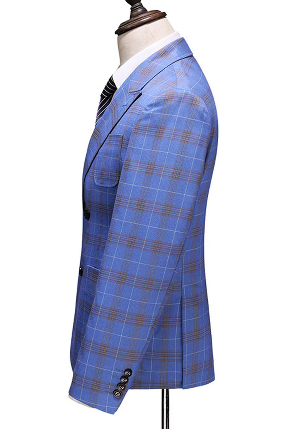 Blue Plaid Peak Lapel 2 Pieces Prom Suits - Image 4