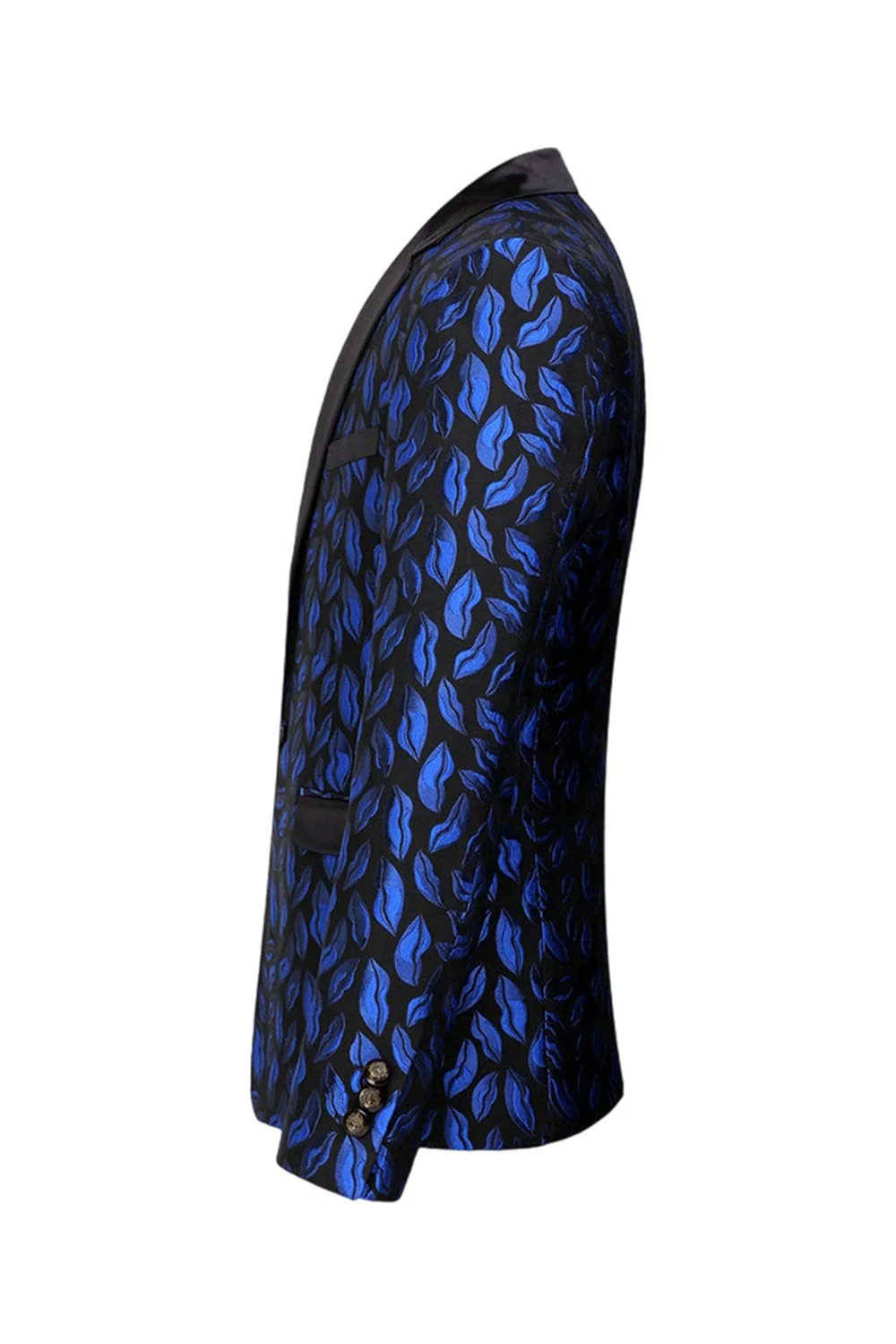Blue Printed Notched Lapel Men's Blazer - Image 3