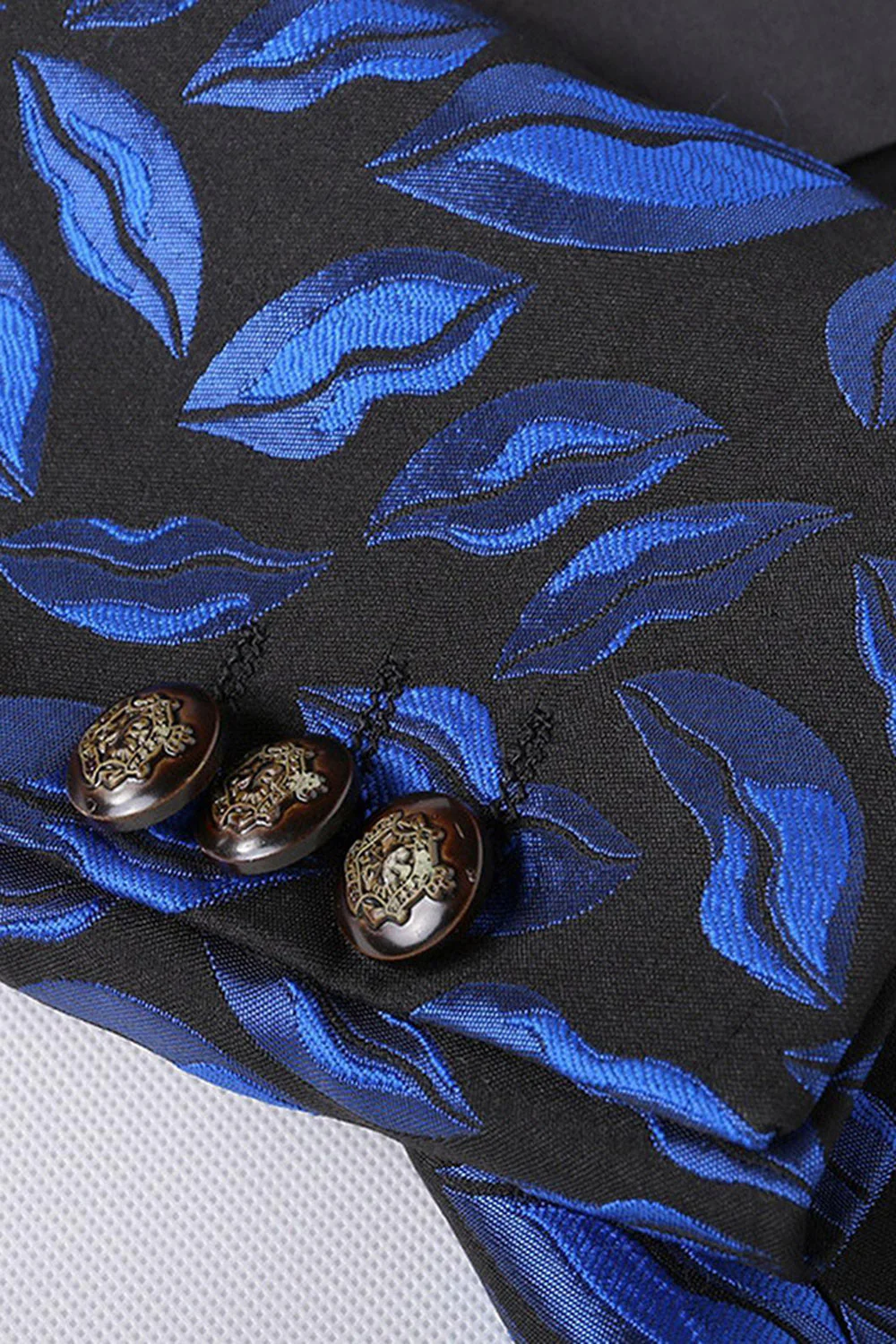 Blue Printed Notched Lapel Men's Blazer - Image 4