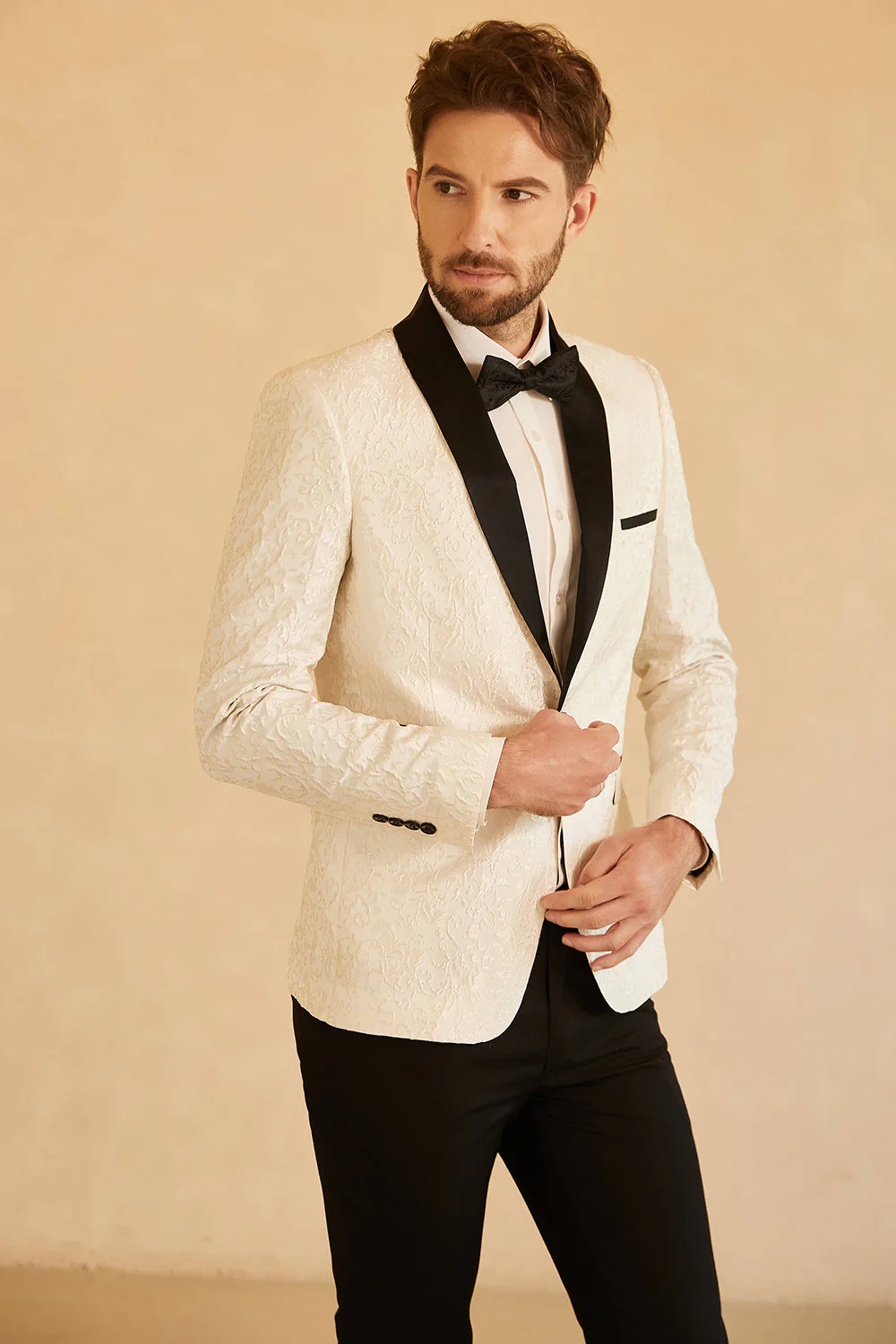 Blue Shawl Lapel Jacquard One Button Men's Prom Blazer - Image 10