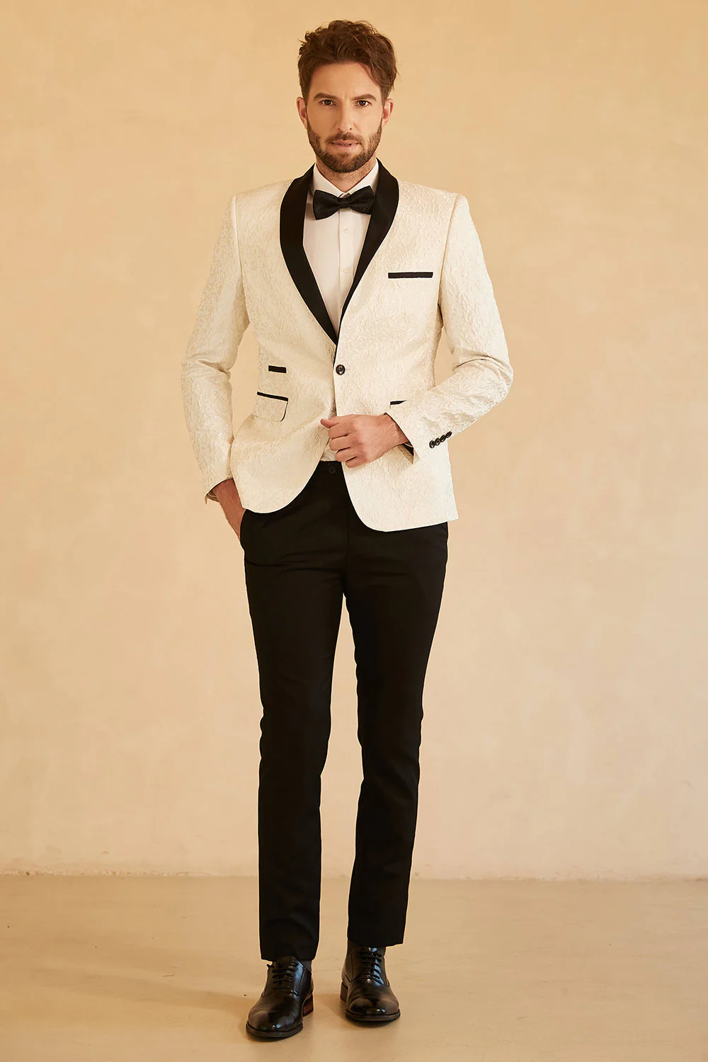 Blue Shawl Lapel Jacquard One Button Men's Prom Blazer - Image 12