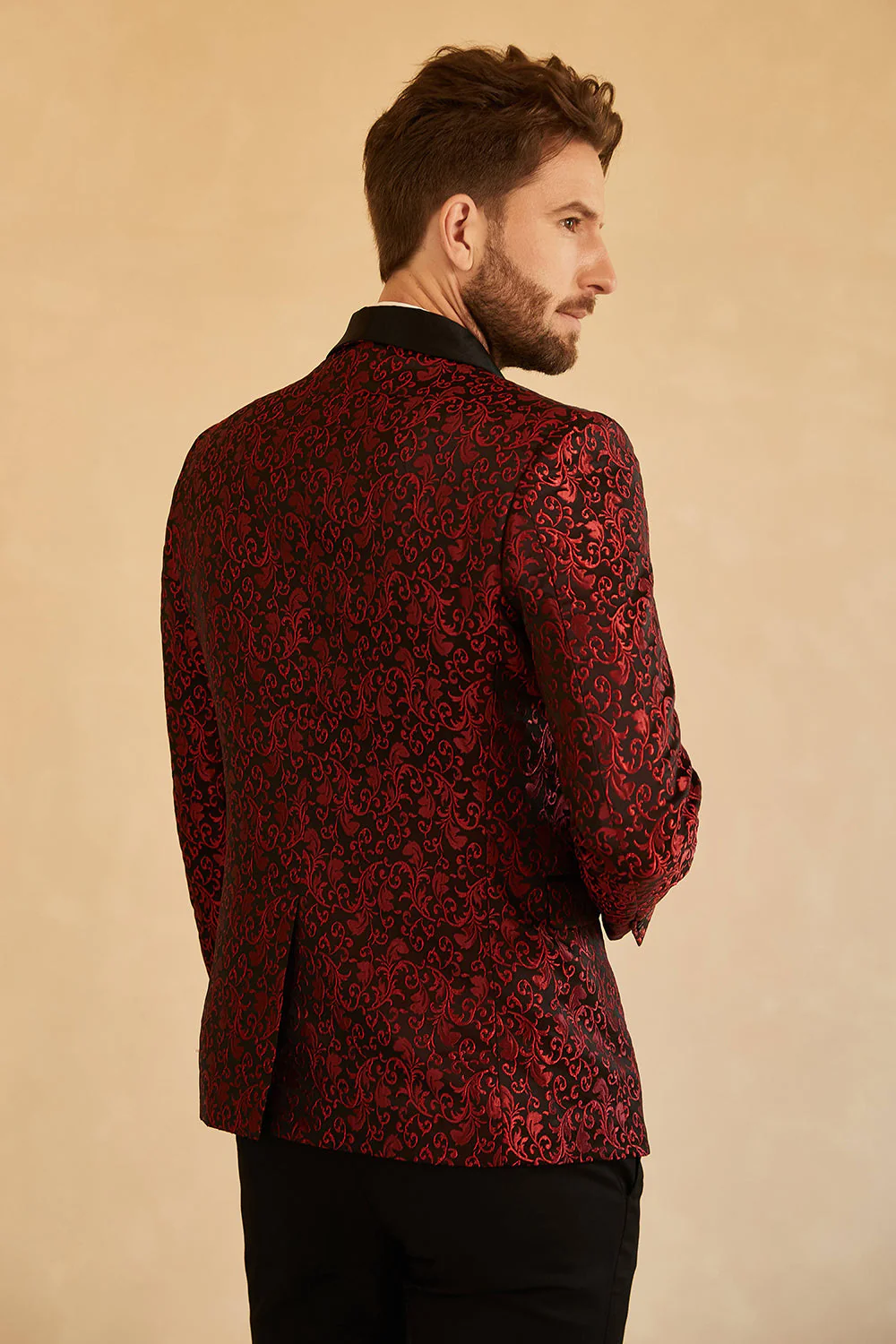 Blue Shawl Lapel Jacquard One Button Men's Prom Blazer - Image 6