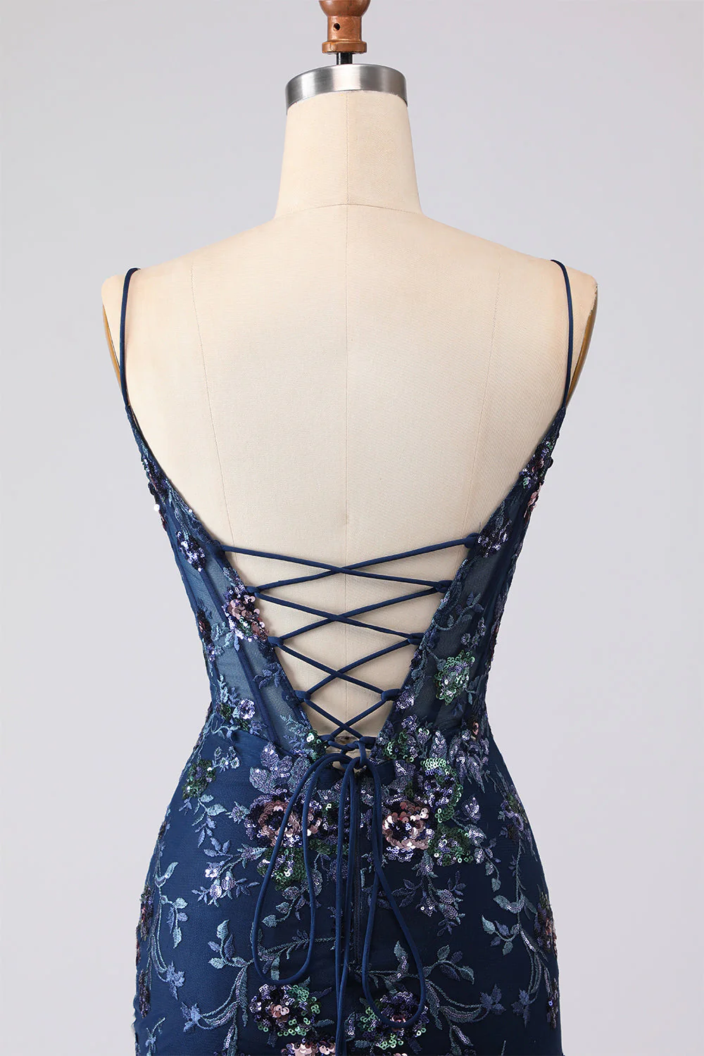 Blue Sheer Corset Mermaid Embroidered Long Prom Dress with Lace Up Open Back - Image 13