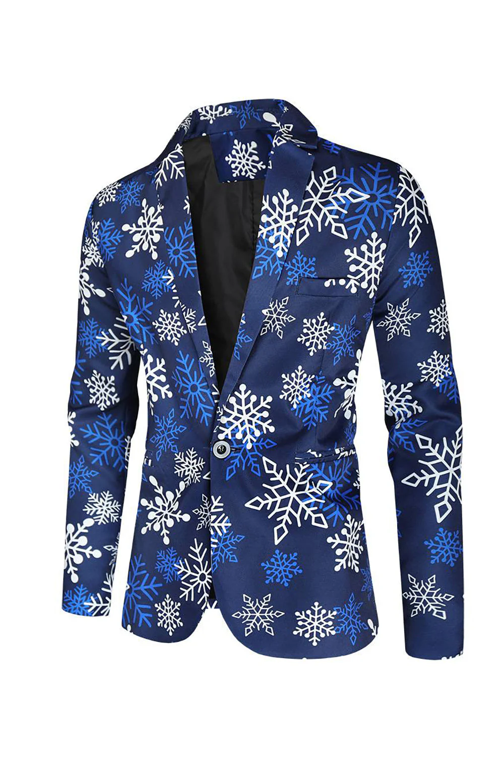 Blue Snowflake Printed 3 Piece Men's Christmas Party Suits - Image 3
