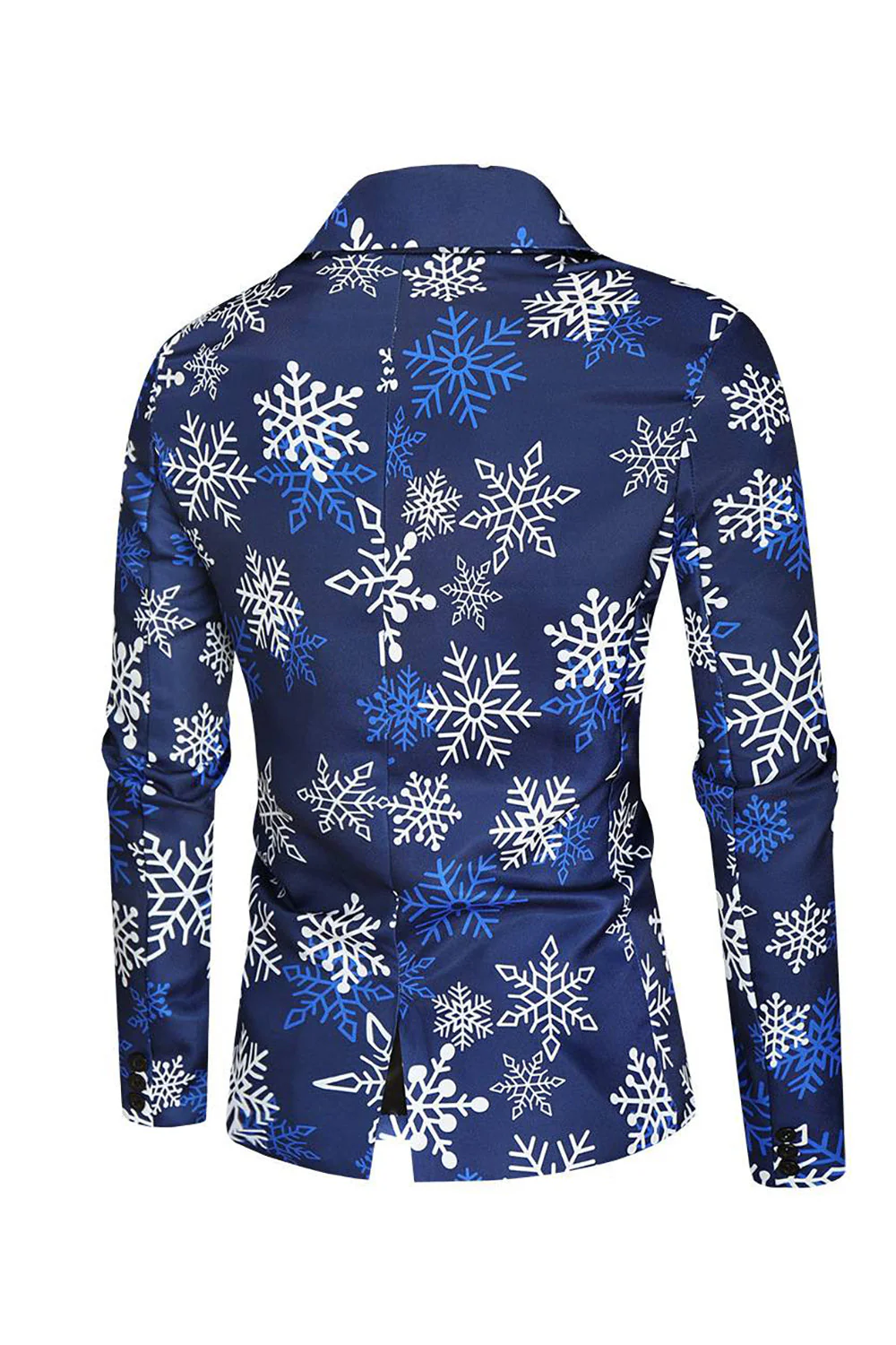 Blue Snowflake Printed 3 Piece Men's Christmas Party Suits - Image 4