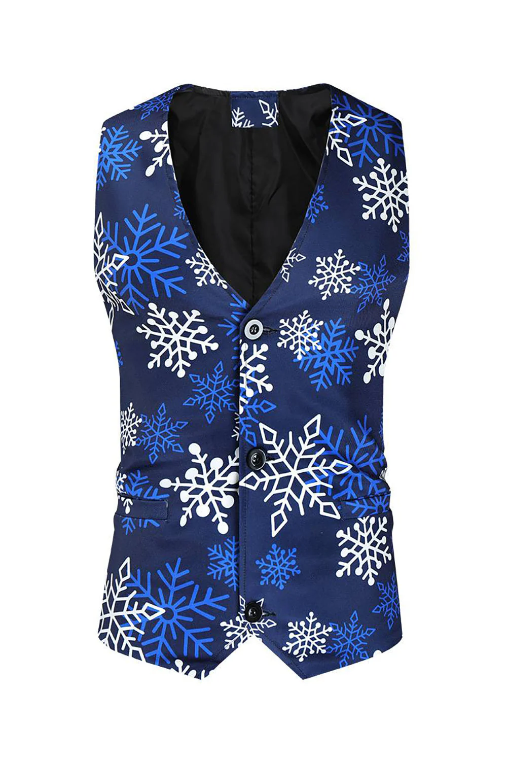 Blue Snowflake Printed 3 Piece Men's Christmas Party Suits - Image 5