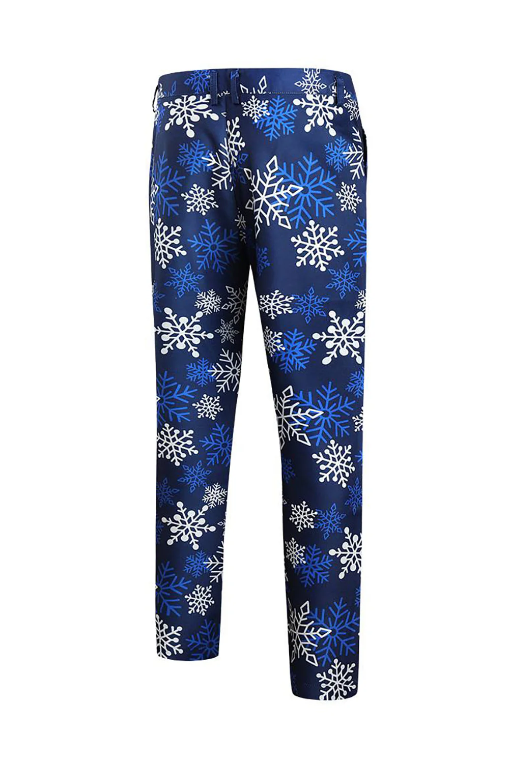 Blue Snowflake Printed 3 Piece Men's Christmas Party Suits - Image 6