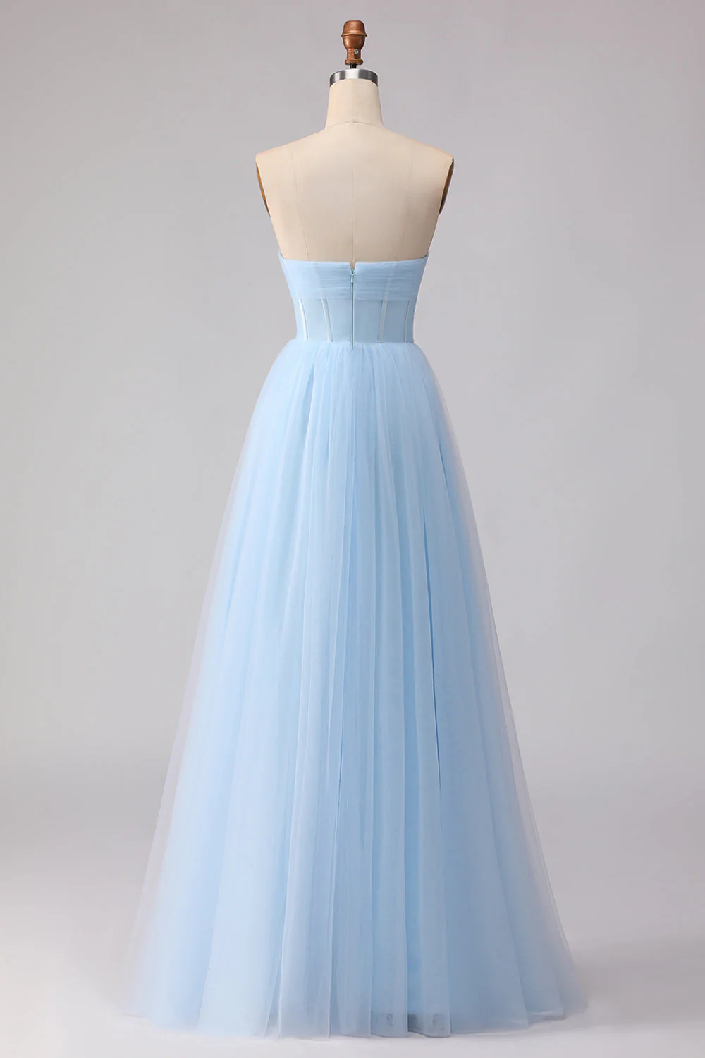 Blue Strapless Chiffon A Line Corset Long Bridesmaid Dress - Image 2