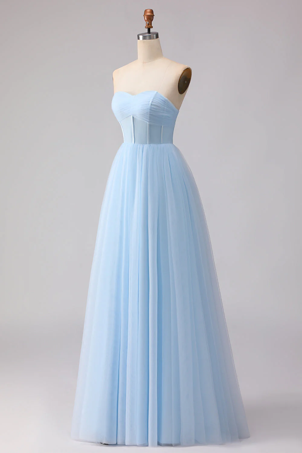 Blue Strapless Chiffon A Line Corset Long Bridesmaid Dress - Image 3