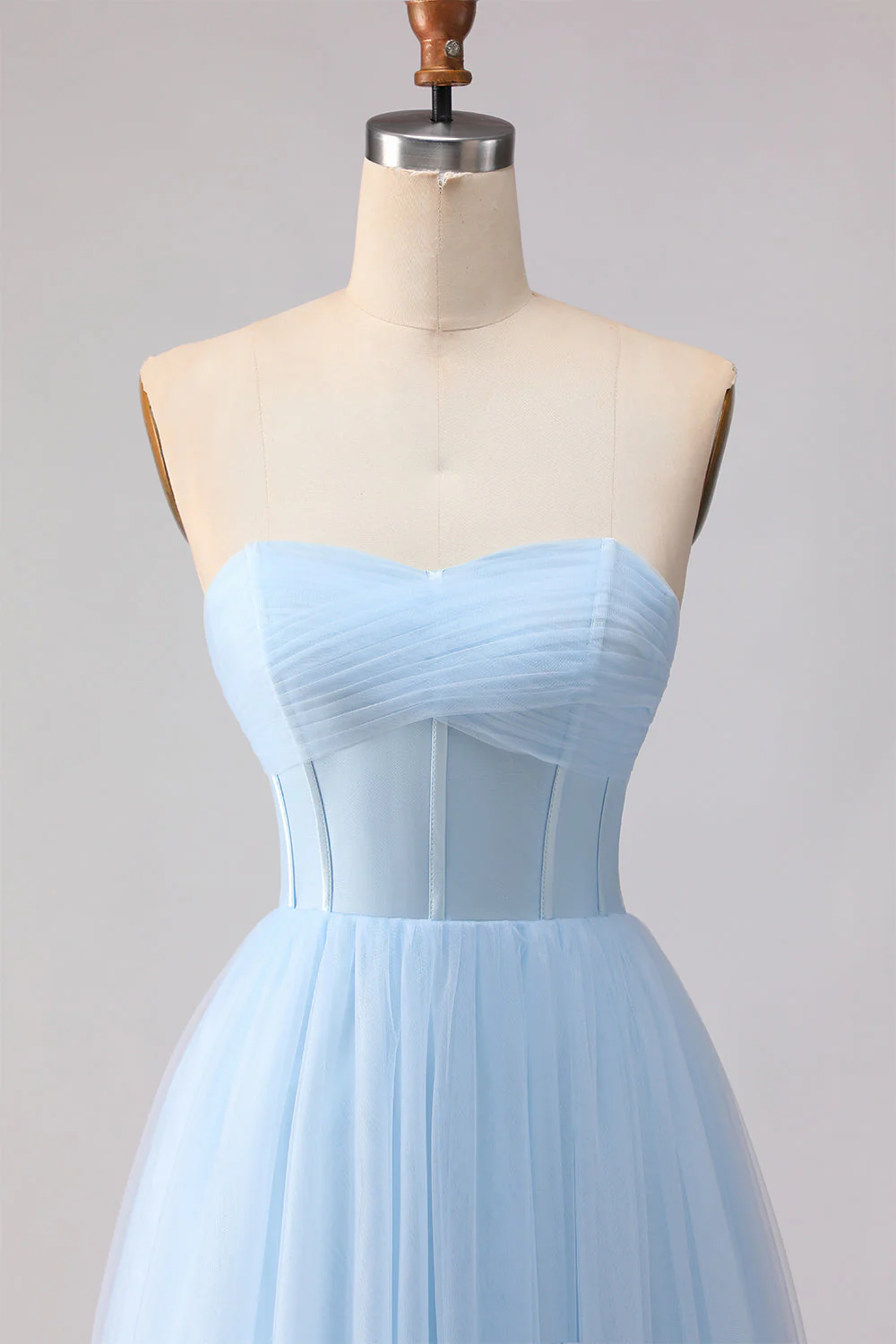 Blue Strapless Chiffon A Line Corset Long Bridesmaid Dress - Image 4