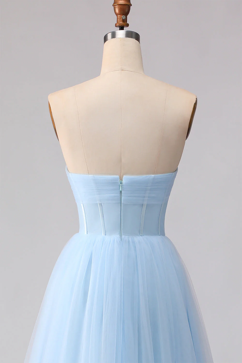 Blue Strapless Chiffon A Line Corset Long Bridesmaid Dress - Image 5